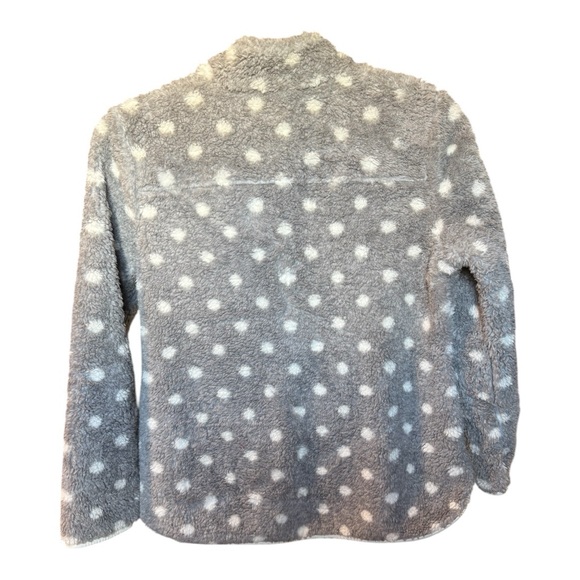 Talbots Sherpa Woven Trim Jacket ‎ Gray & Cream Dot Small Petite Cozy - Picture 5 of 10